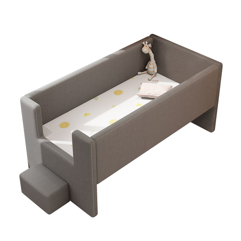 Glam Nursery Crib Pine with Guardrail Wood Gray Upholstered Nursery Bed