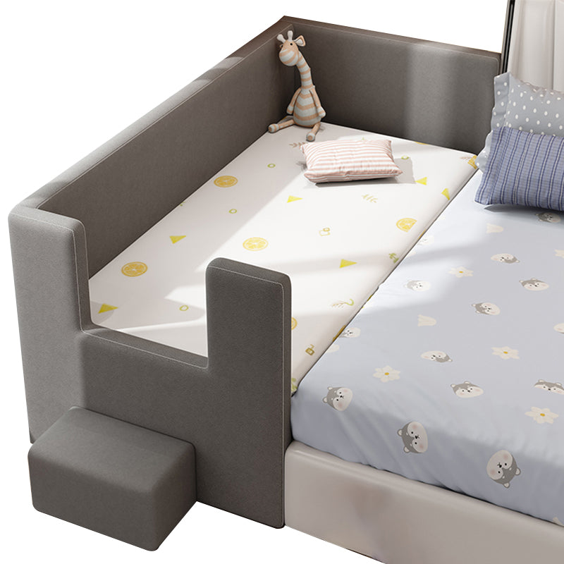 Glam Nursery Crib Pine with Guardrail Wood Gray Upholstered Nursery Bed