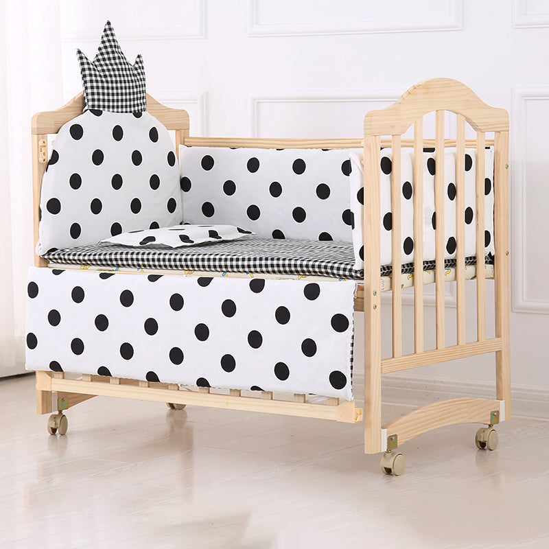 Modern Baby Crib with Mattress Washed Natural Wood with Wheels Nursery Bed