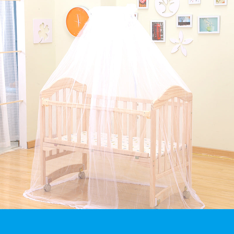 Modern Baby Crib with Mattress Washed Natural Wood with Wheels Nursery Bed