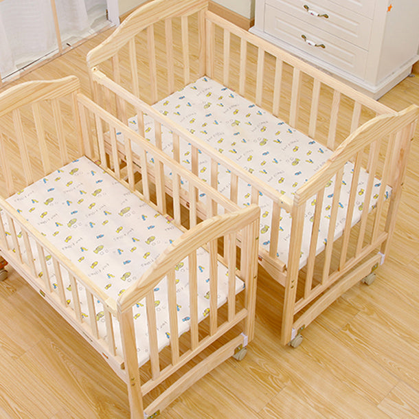 Modern Baby Crib with Mattress Washed Natural Wood with Wheels Nursery Bed