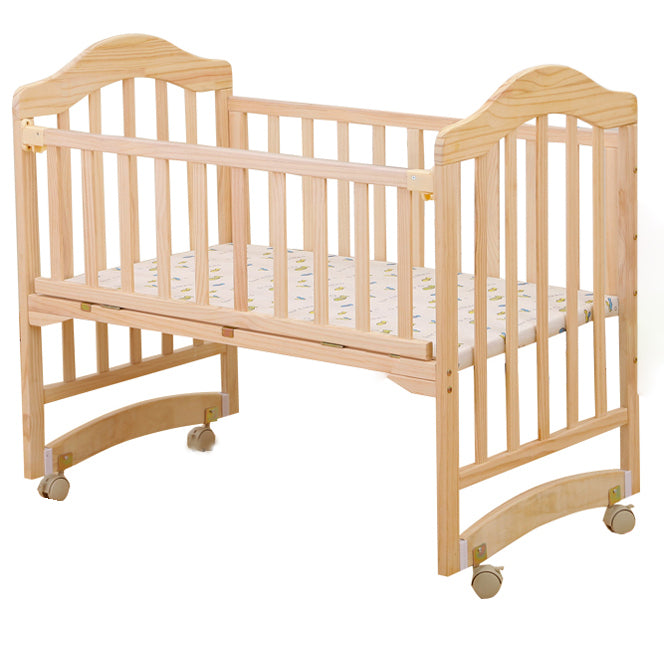 Modern Baby Crib with Mattress Washed Natural Wood with Wheels Nursery Bed