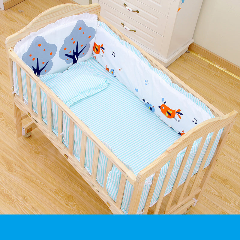 Modern Baby Crib with Mattress Washed Natural Wood with Wheels Nursery Bed