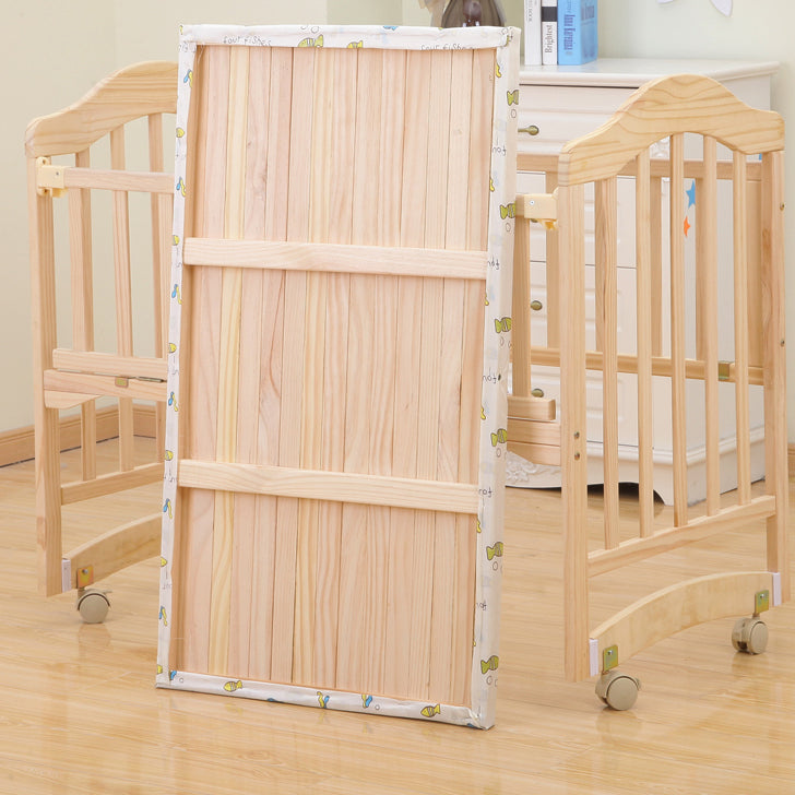 Modern Baby Crib with Mattress Washed Natural Wood with Wheels Nursery Bed