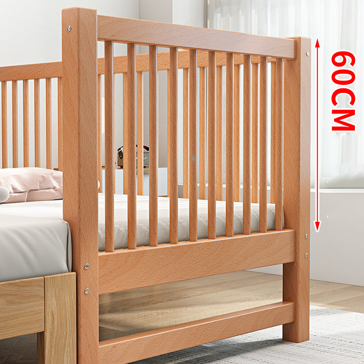 Traditional Nursery Bed Beech Washed Natural with Guardrail Wood Baby Crib