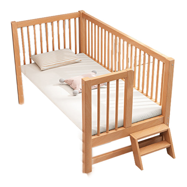 Traditional Nursery Bed Beech Washed Natural with Guardrail Wood Baby Crib