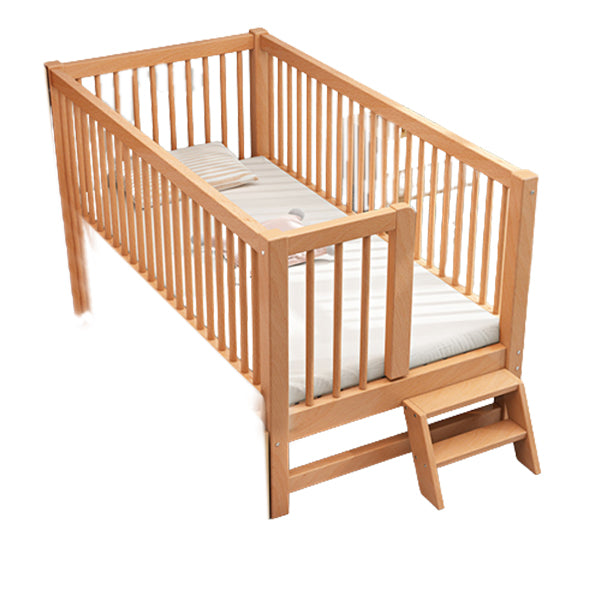 Traditional Nursery Bed Beech Washed Natural with Guardrail Wood Baby Crib