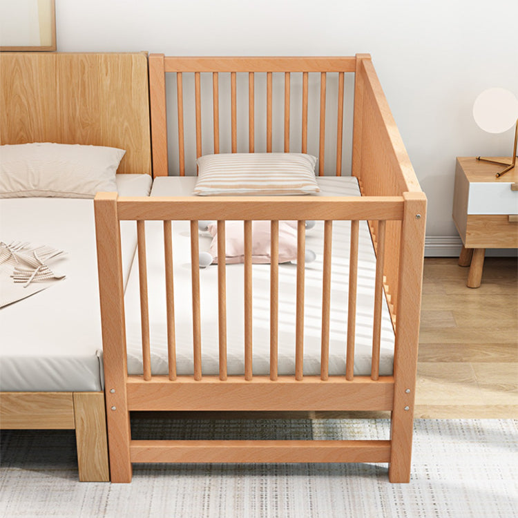 Traditional Nursery Bed Beech Washed Natural with Guardrail Wood Baby Crib