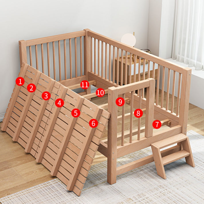 Traditional Nursery Bed Beech Washed Natural with Guardrail Wood Baby Crib