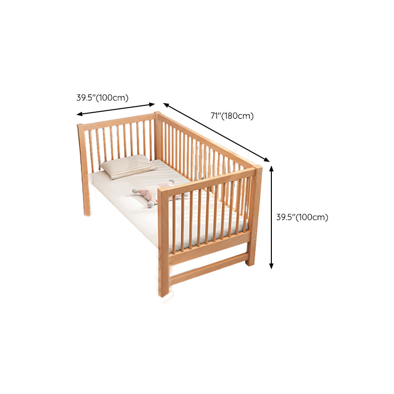 Traditional Nursery Bed Beech Washed Natural with Guardrail Wood Baby Crib