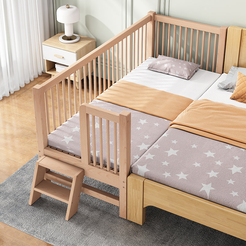 Modern Nursery Crib with Guardrail Washed Natural Wood Beech Nursery Bed