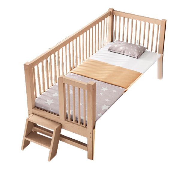 Modern Nursery Crib with Guardrail Washed Natural Wood Beech Nursery Bed