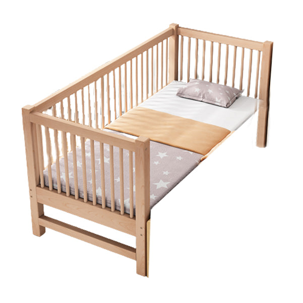 Modern Nursery Crib with Guardrail Washed Natural Wood Beech Nursery Bed