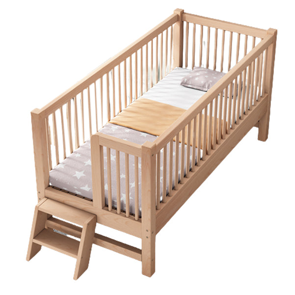 Modern Nursery Crib with Guardrail Washed Natural Wood Beech Nursery Bed