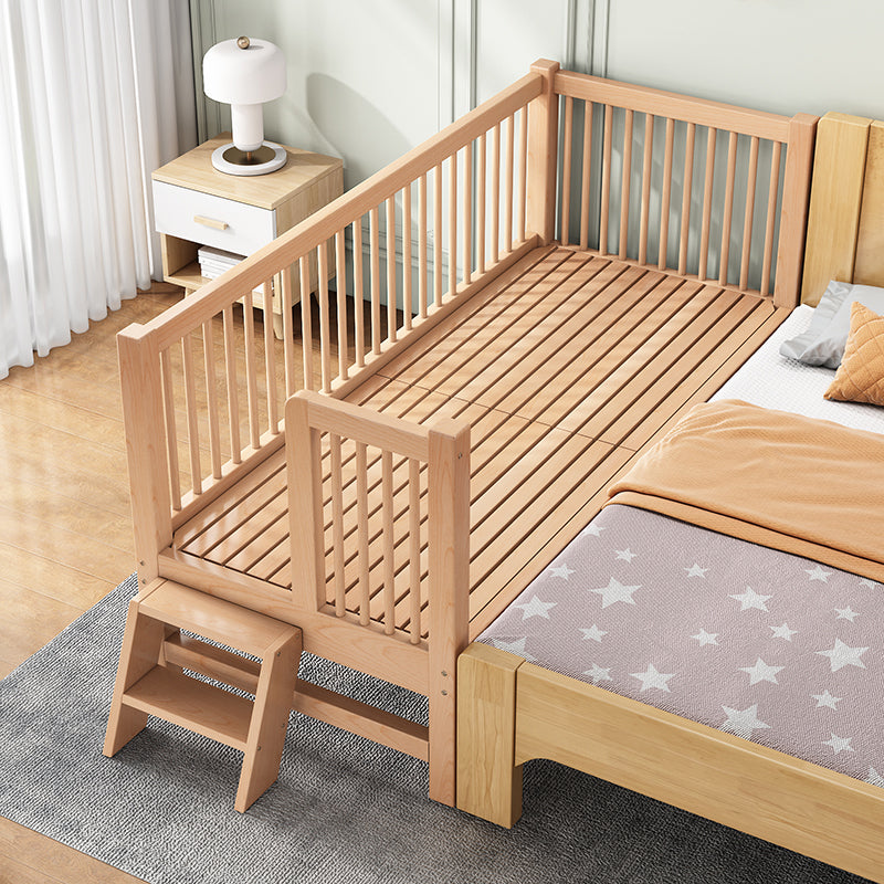 Modern Nursery Crib with Guardrail Washed Natural Wood Beech Nursery Bed