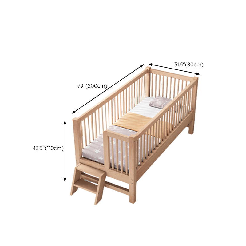 Modern Nursery Crib with Guardrail Washed Natural Wood Beech Nursery Bed