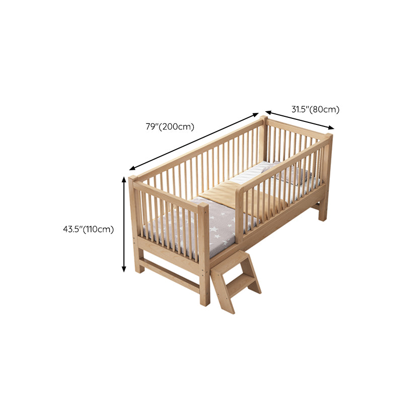 Modern Nursery Crib with Guardrail Washed Natural Wood Beech Nursery Bed