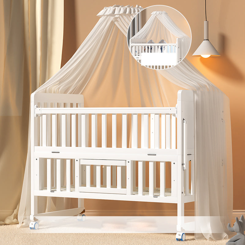 Modern Guardrail Nursery Bed Solid Wood Standard Baby Crib with Casters