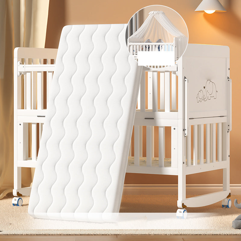 Modern Guardrail Nursery Bed Solid Wood Standard Baby Crib with Casters