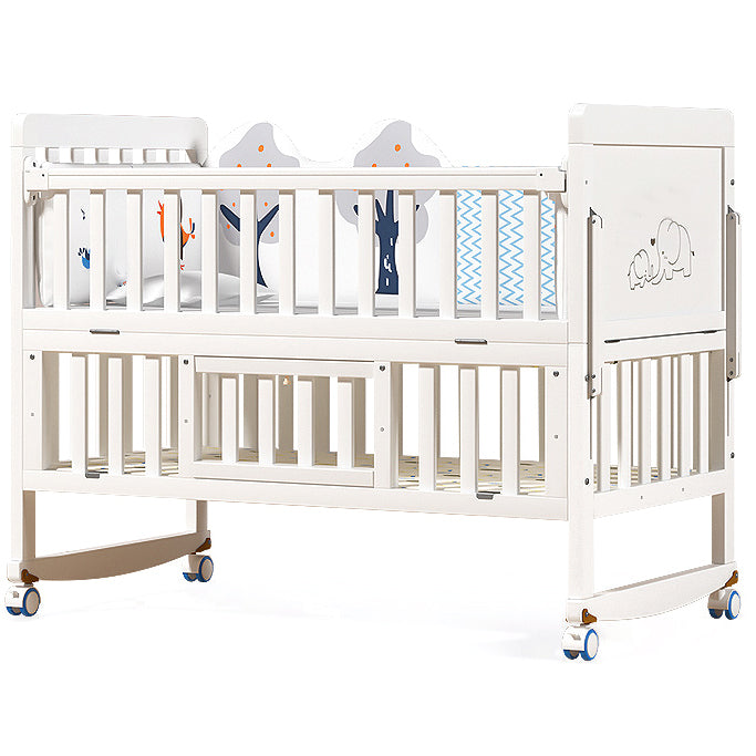 Modern Guardrail Nursery Bed Solid Wood Standard Baby Crib with Casters