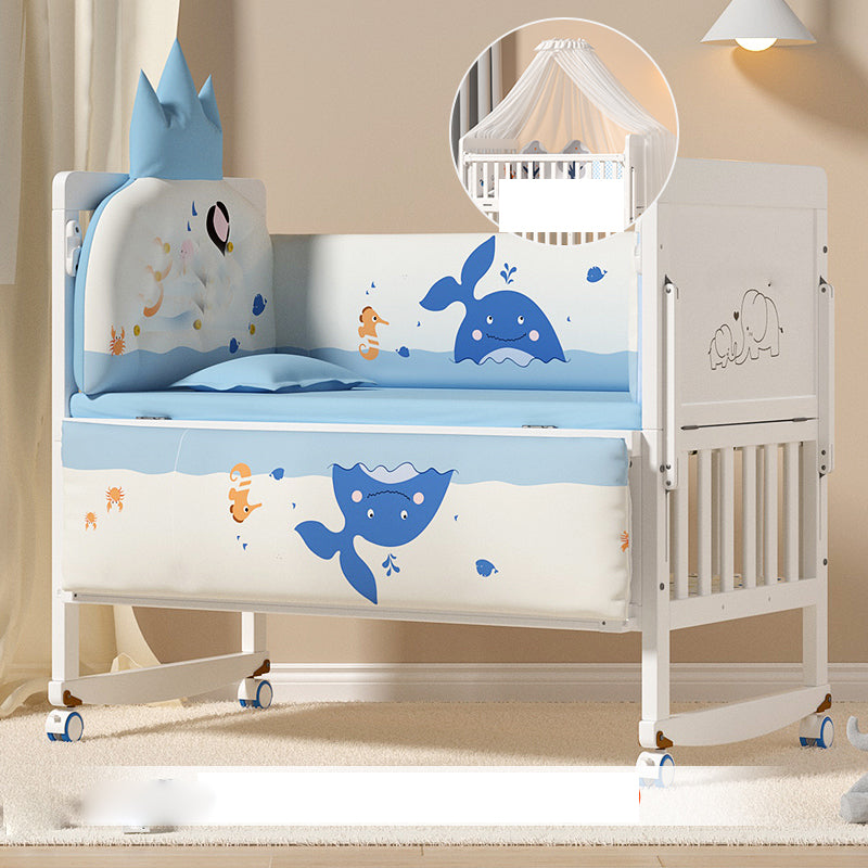 Modern Guardrail Nursery Bed Solid Wood Standard Baby Crib with Casters