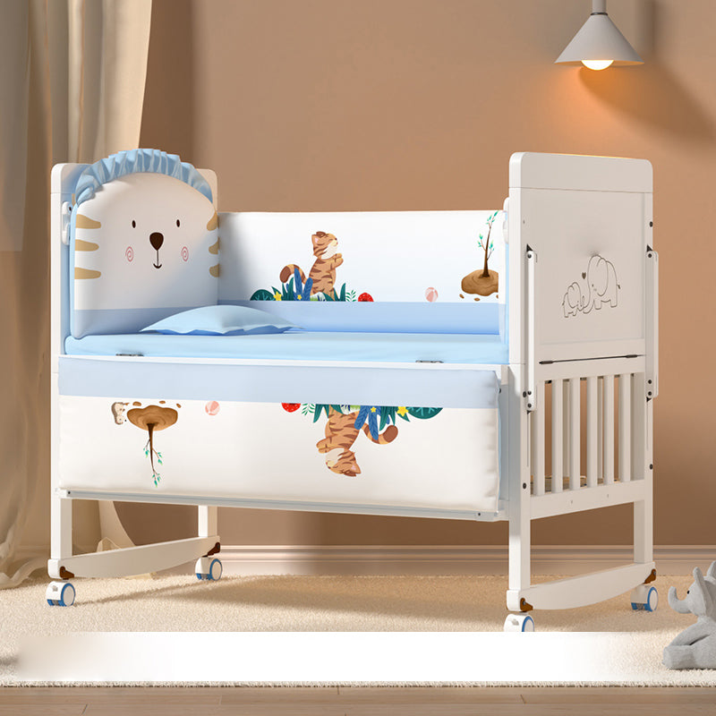 Modern Guardrail Nursery Bed Solid Wood Standard Baby Crib with Casters