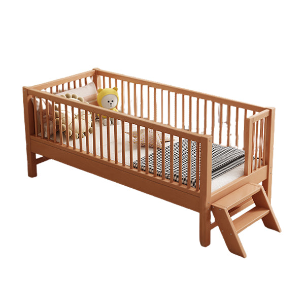 Glam Brown Solid Wood Nursery Bed Guardrail Rectangle Baby Crib