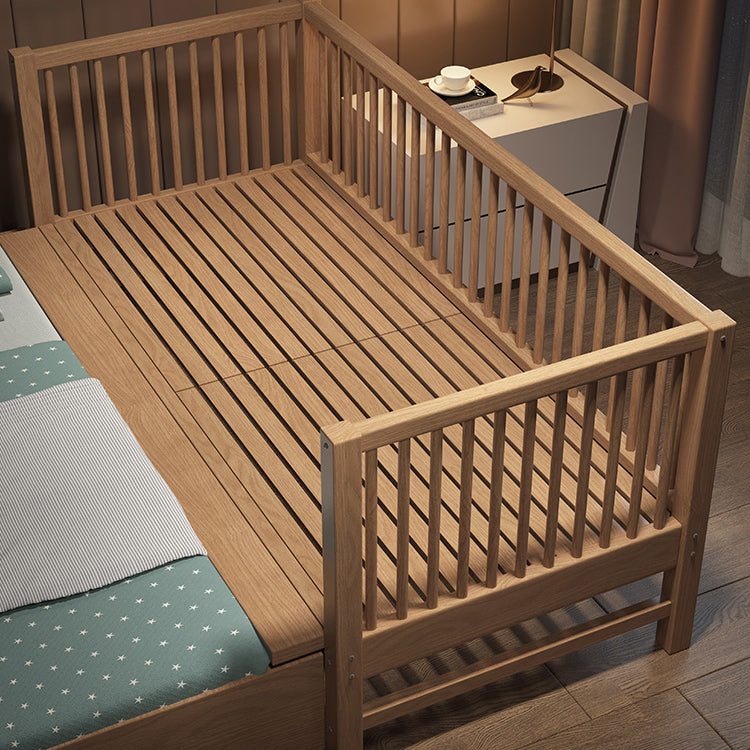 Glam Brown Solid Wood Nursery Bed Guardrail Rectangle Baby Crib