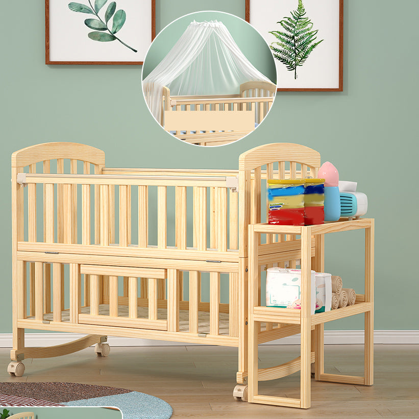 Modern 3-in-1 Convertible Crib in Natural Solid Wood Nursery Bed