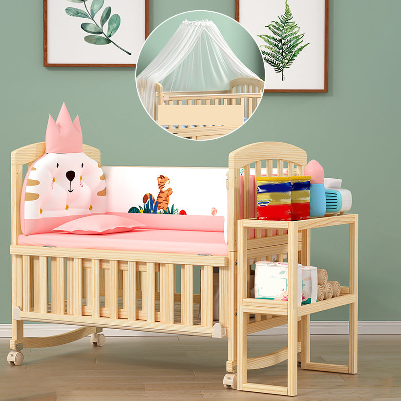 Modern 3-in-1 Convertible Crib in Natural Solid Wood Nursery Bed