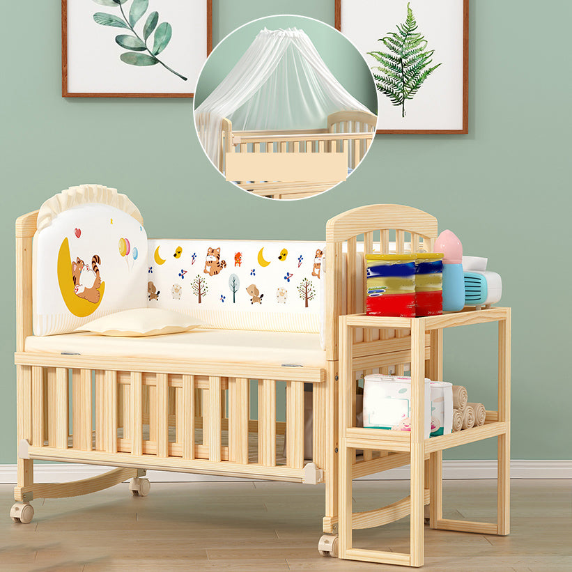 Modern 3-in-1 Convertible Crib in Natural Solid Wood Nursery Bed