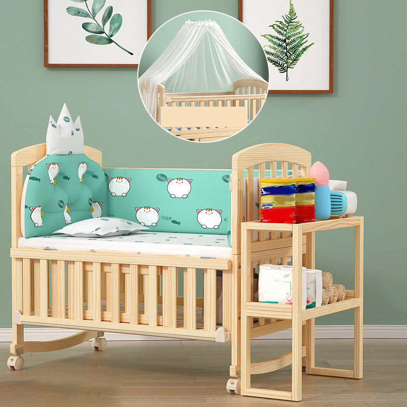 Modern 3-in-1 Convertible Crib in Natural Solid Wood Nursery Bed