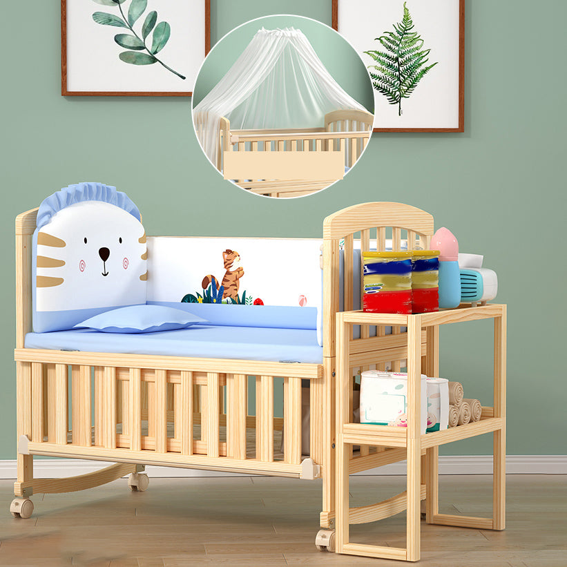 Modern 3-in-1 Convertible Crib in Natural Solid Wood Nursery Bed