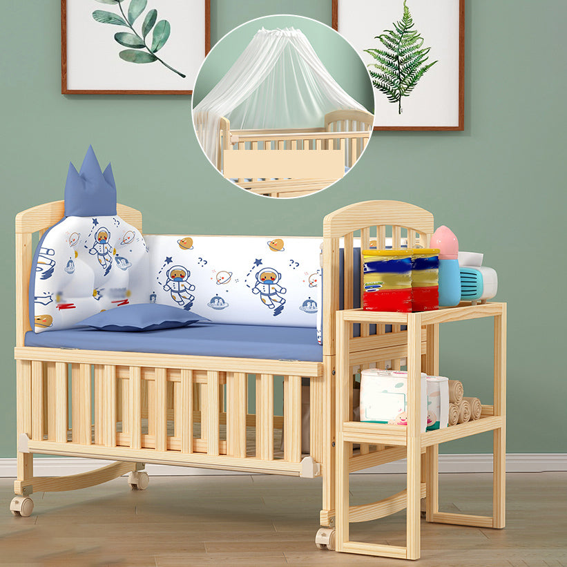 Modern 3-in-1 Convertible Crib in Natural Solid Wood Nursery Bed