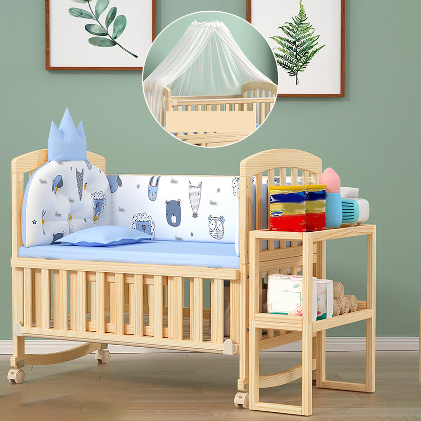 Modern 3-in-1 Convertible Crib in Natural Solid Wood Nursery Bed