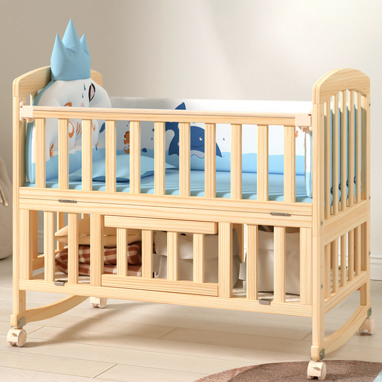 Modern 3-in-1 Convertible Crib in Natural Solid Wood Nursery Bed