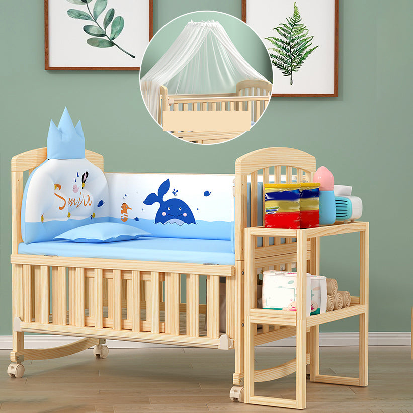 Modern 3-in-1 Convertible Crib in Natural Solid Wood Nursery Bed