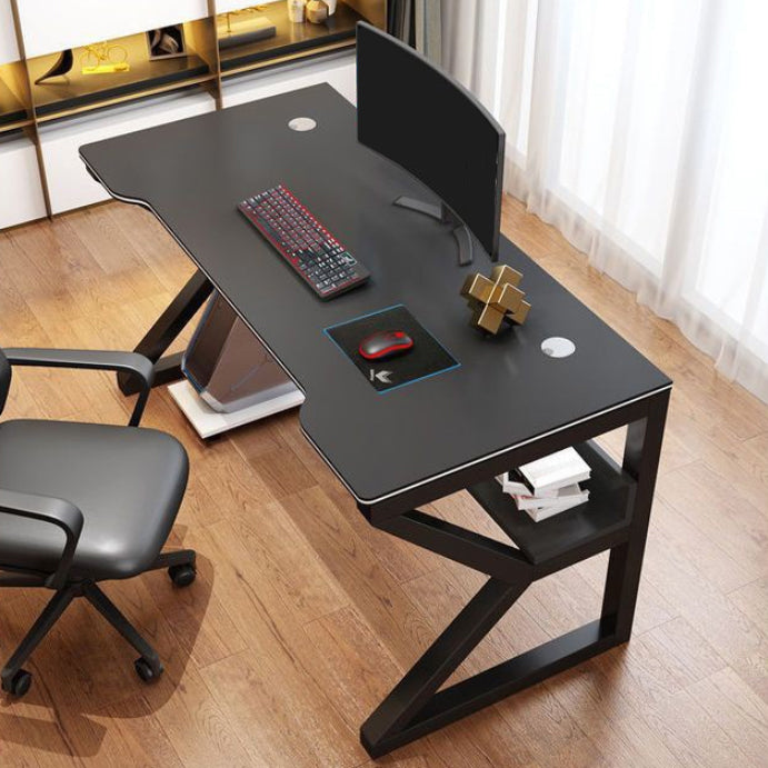 Contemporary Wooden Computer Desk Antique Finish Gaming Desk with Steel Legs