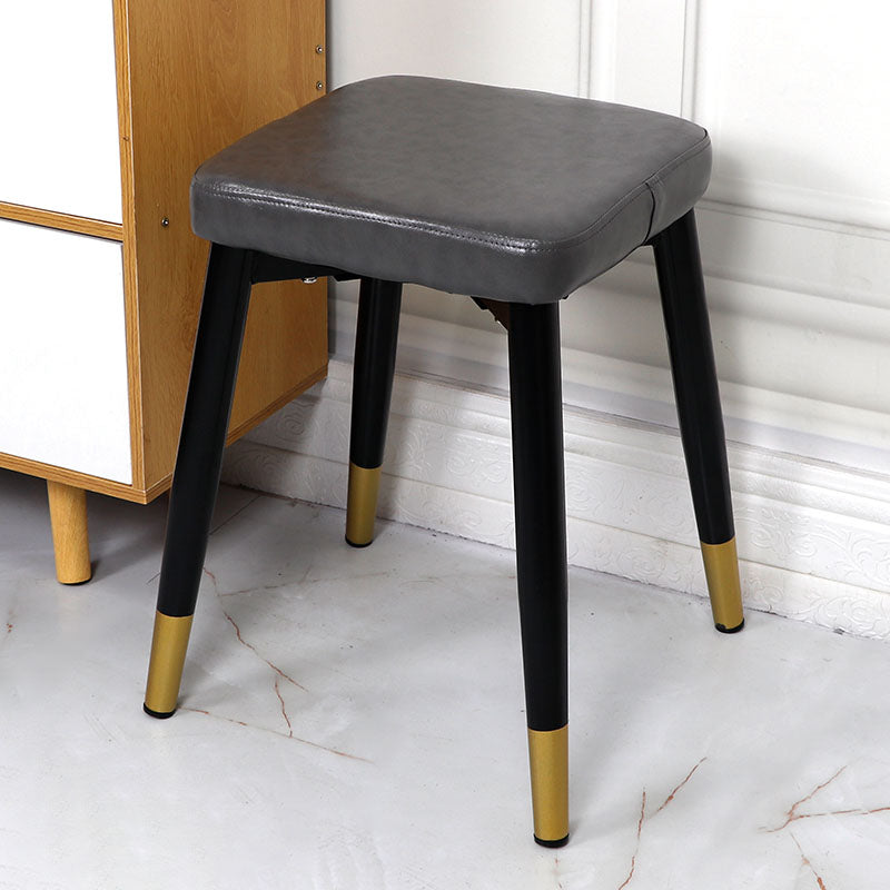 Glam Ottoman Faux Leather Solid Color Square Ottoman with Metal Legs