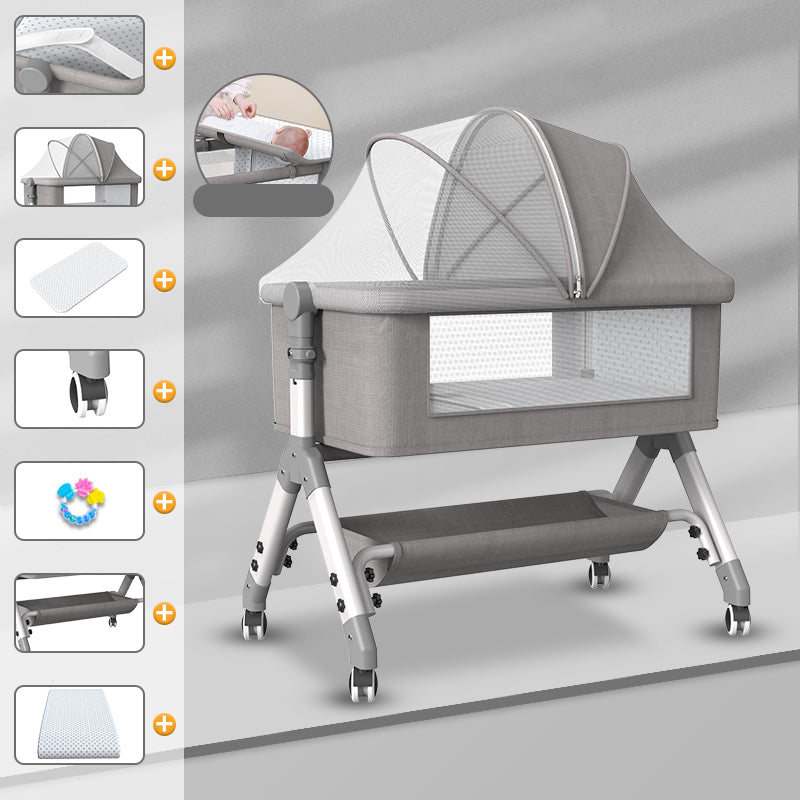 Adjustable Heights and Angle Bed Side Sleeper Rectangle Bassinet with Wheel