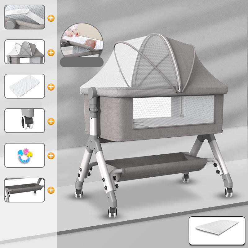 Adjustable Heights and Angle Bed Side Sleeper Rectangle Bassinet with Wheel