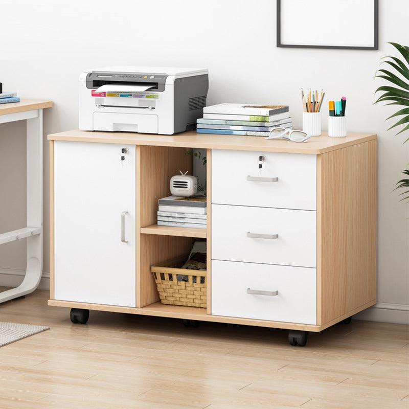 Modern Lateral File Cabinet Wood Locking Storage Filing Cabinet with Wheels