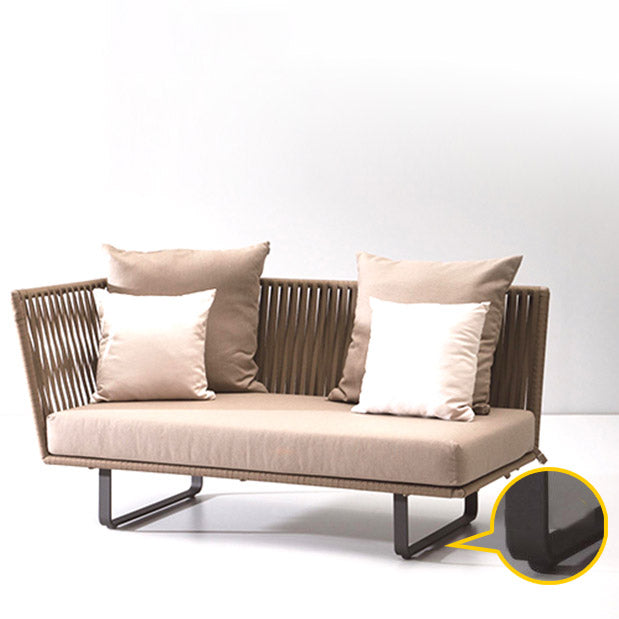 Brown Metal Frame Patio Sofa UV/Rust Resistant Outdoor Sofa with Cushion