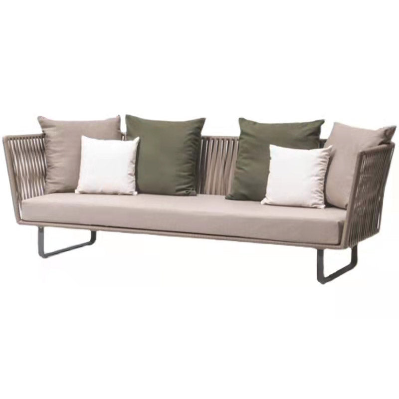 Brown Metal Frame Patio Sofa UV/Rust Resistant Outdoor Sofa with Cushion