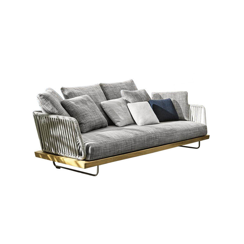 Minimalist Outdoor Patio Sofa Wood & Metal Frame Patio Sofa with Cushion