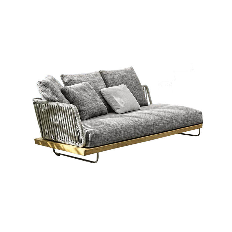 Minimalist Outdoor Patio Sofa Wood & Metal Frame Patio Sofa with Cushion