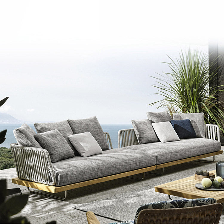 Minimalist Outdoor Patio Sofa Wood & Metal Frame Patio Sofa with Cushion