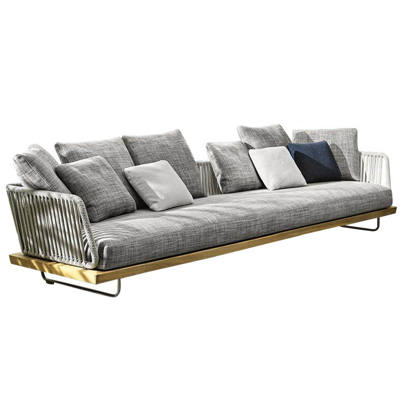 Minimalist Outdoor Patio Sofa Wood & Metal Frame Patio Sofa with Cushion