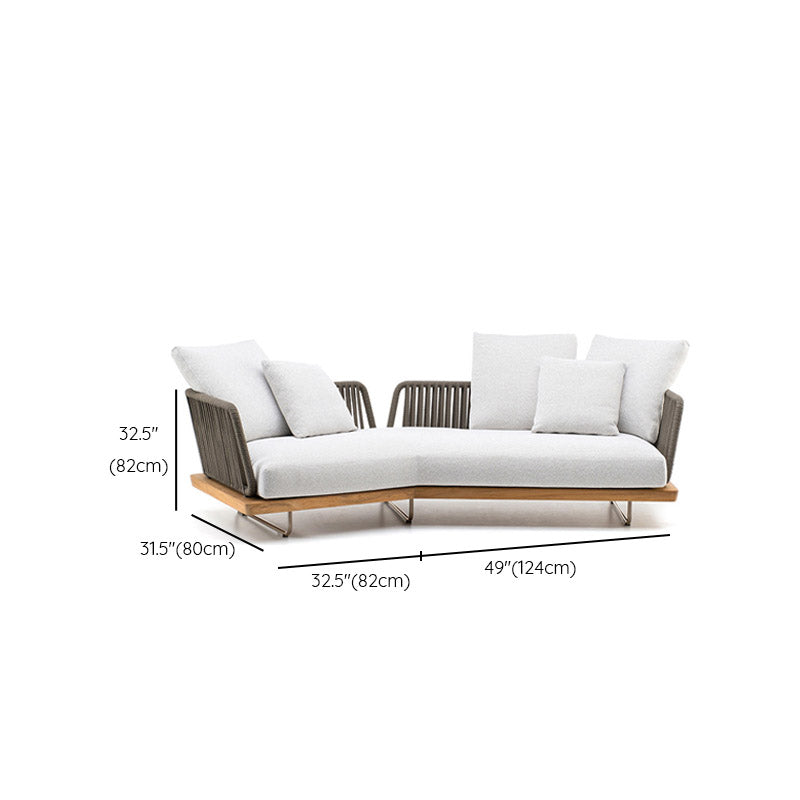 Minimalist Outdoor Patio Sofa Wood & Metal Frame Patio Sofa with Cushion