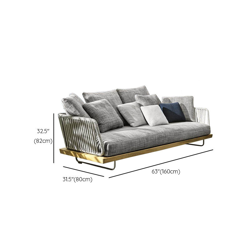 Minimalist Outdoor Patio Sofa Wood & Metal Frame Patio Sofa with Cushion